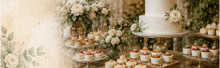 Detalle visual de menú y servicio de catering para boda — ¿menú servido, buffet o estaciones: qué formato nos conviene?