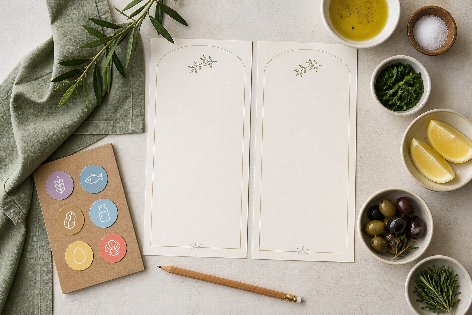 Degustación de menú de boda con platos pequeños y notas de planificación