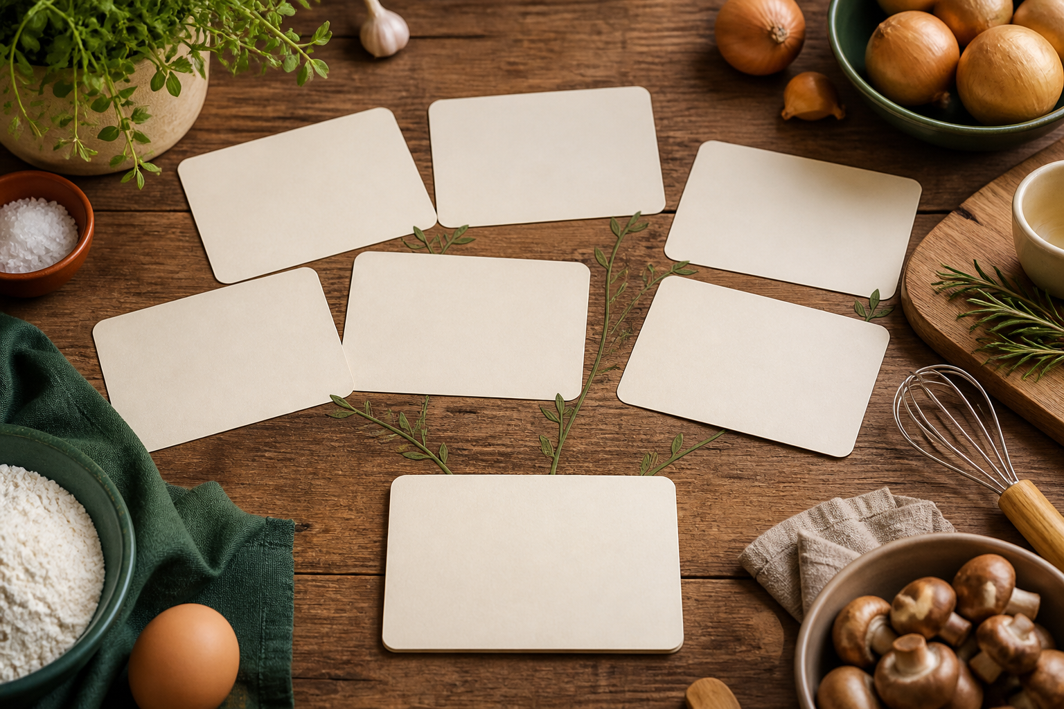 Varias tarjetas familiares en blanco muestran versiones distintas de una misma preparación sin jerarquizarlas.