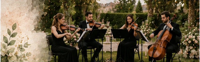 Detalle visual de música y entretenimiento para una boda — cómo organizaría la música de ceremonia y recepción paso a paso