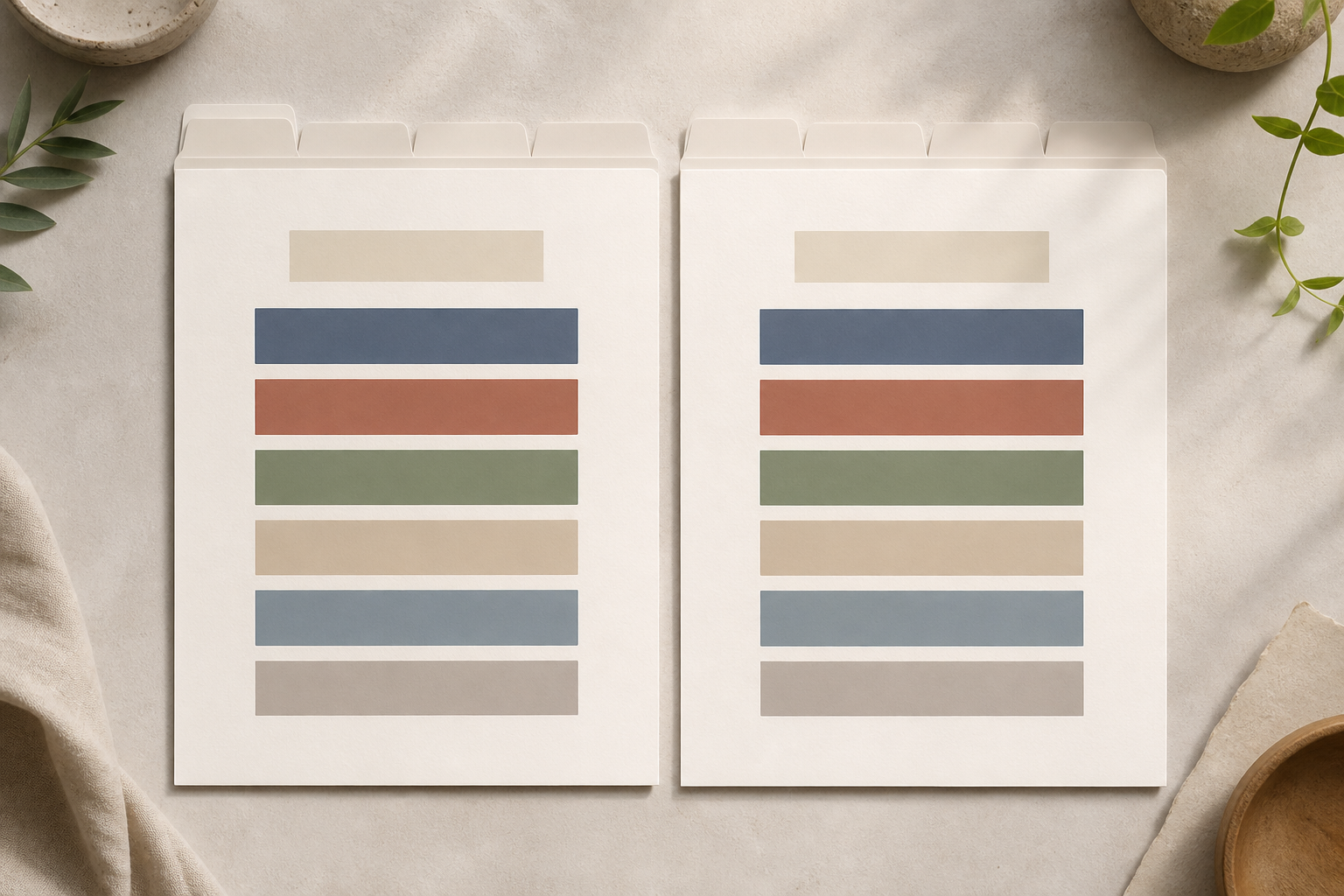 Dos fichas en blanco muestran filas de colores alineadas para comparar los datos de un programa de estudio.