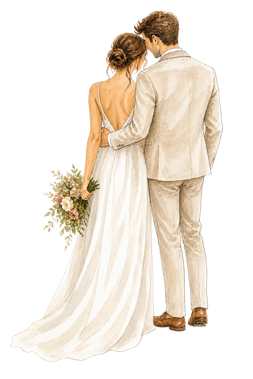 Pareja ilustrada que organiza su boda con calma