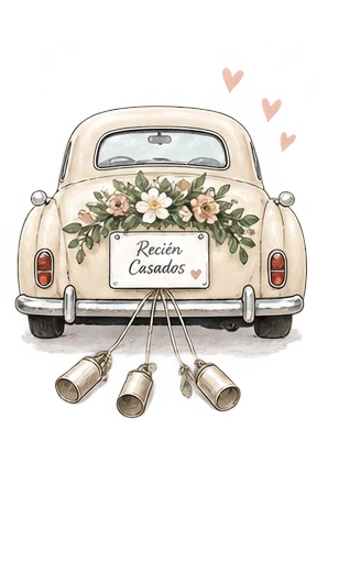Auto de recién casados como símbolo del paso de las ideas a la celebración