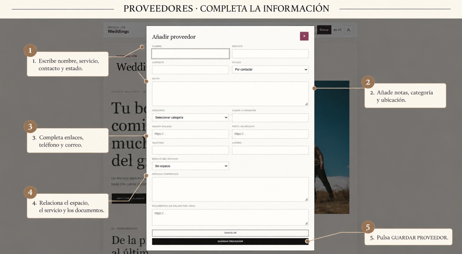 Vista del formulario de proveedor.