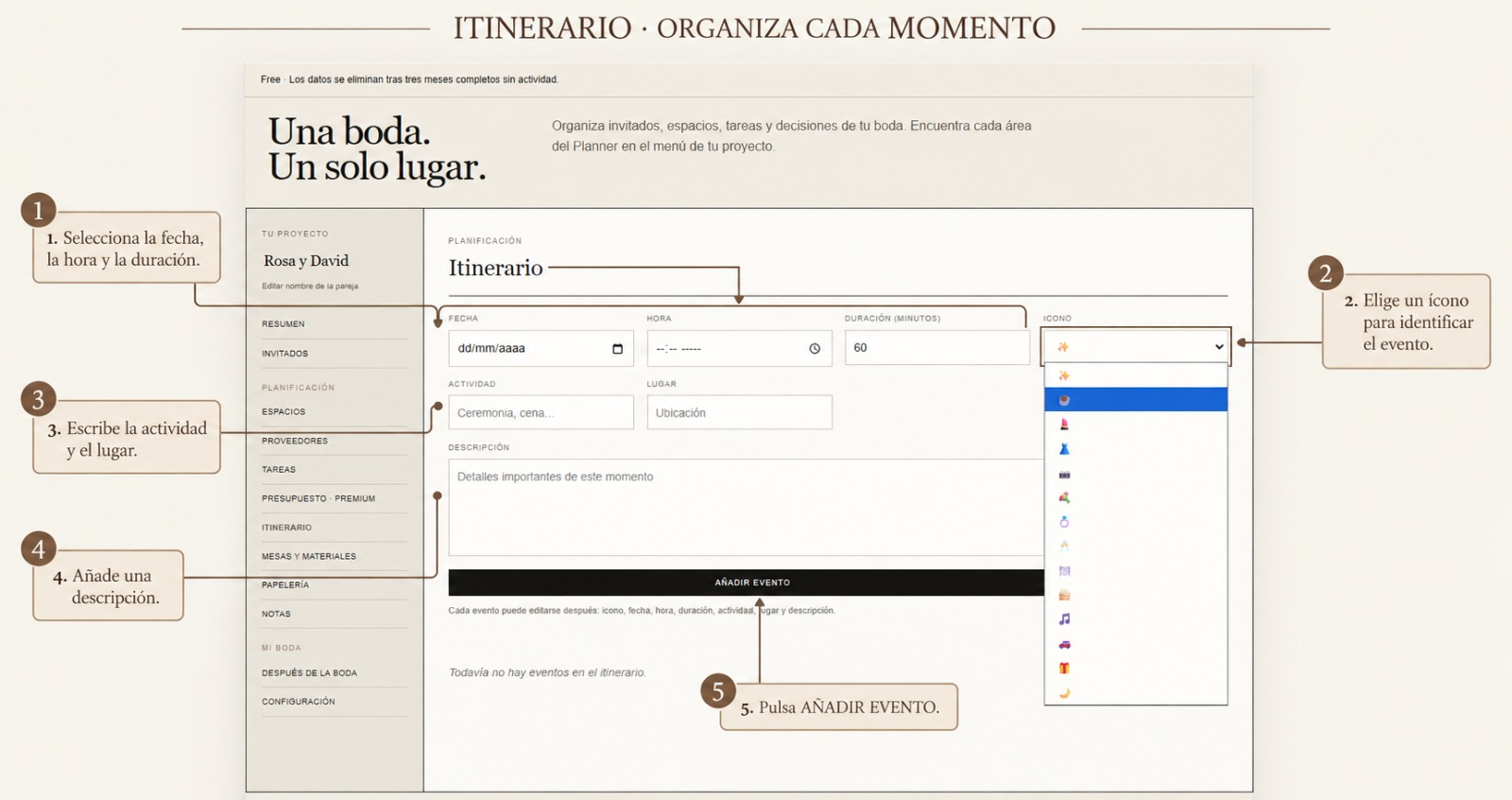 Vista del plan en la herramienta itinerario.