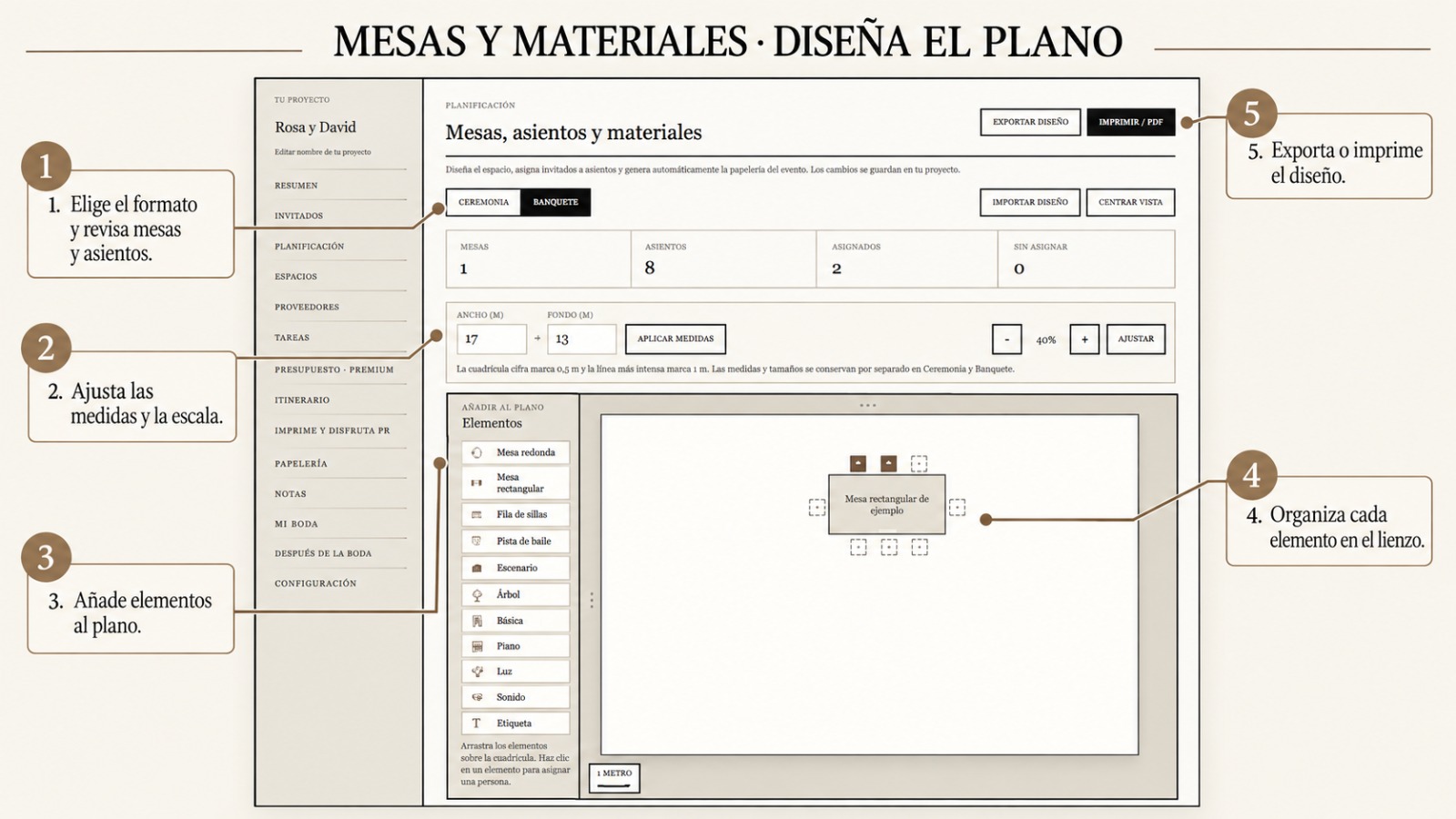 Vista el planner en la herramienta de mesas y materiales.
