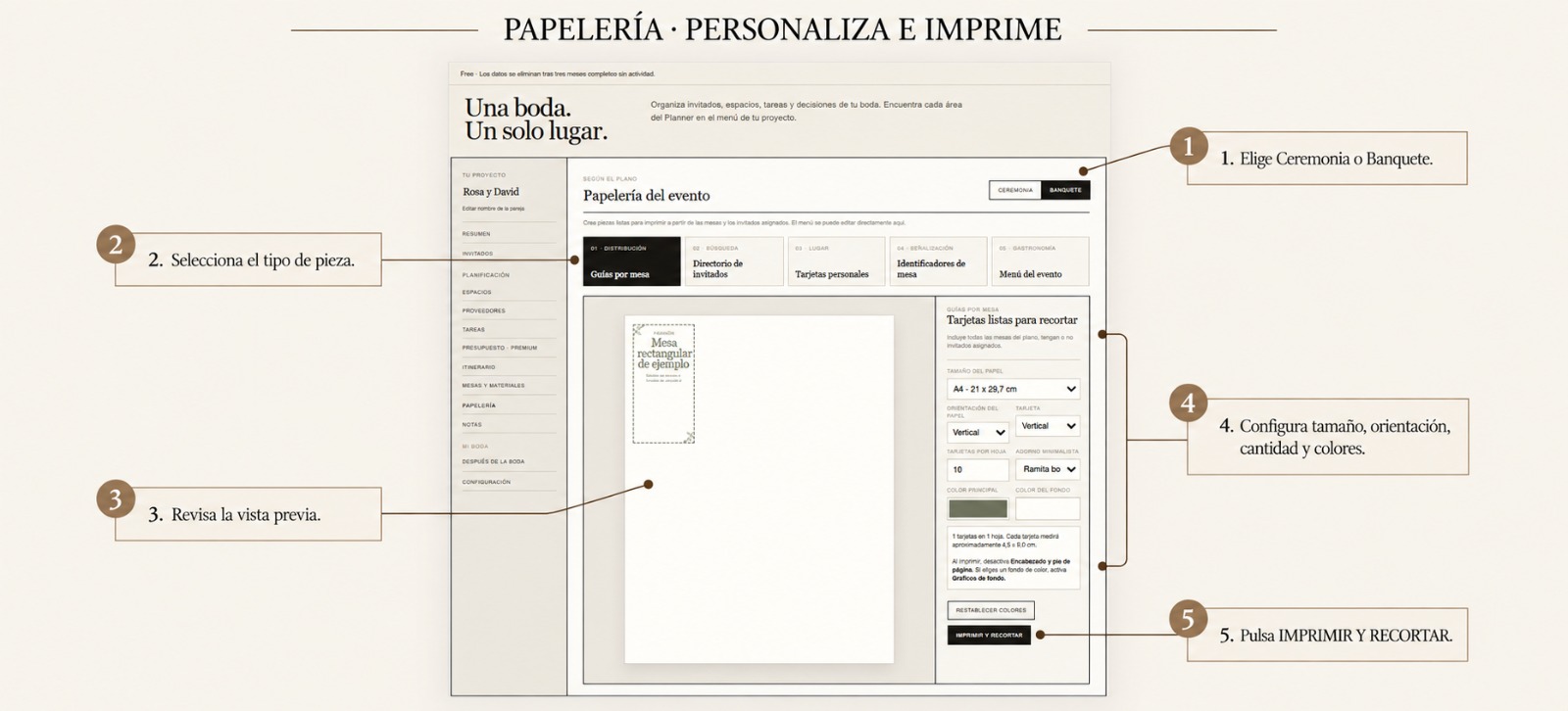 Vista del planner en la herramienta de papelería.