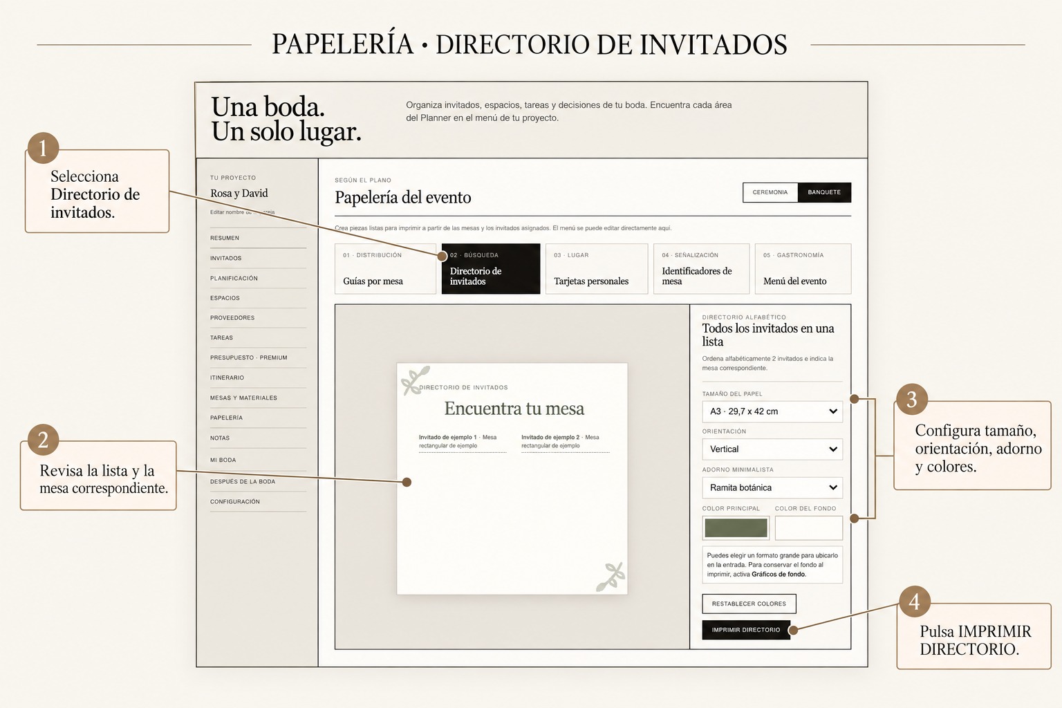 Vista del planner en la herramienta papelería.